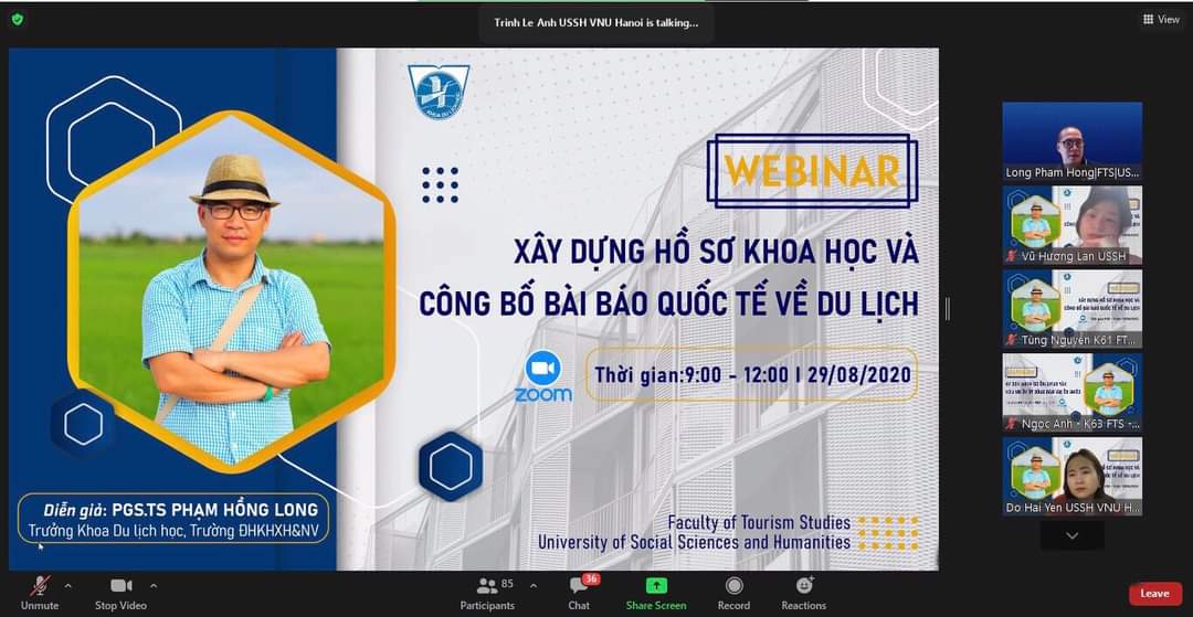 Webinar Xây dựng hồ sơ khoa học và công bố bài báo quốc tế về dự lịch