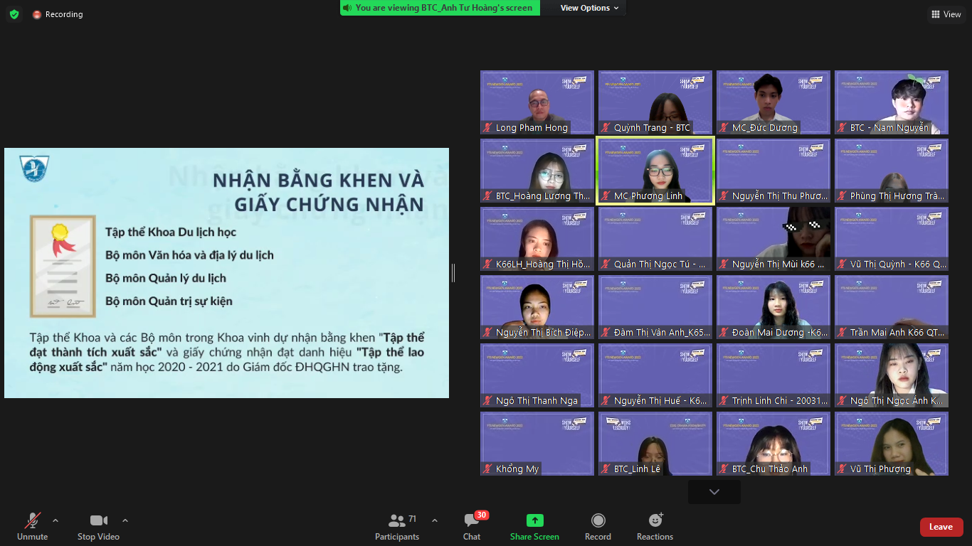 Tổng kết năm học 2021-2022 Khoa Du lịch (trích từ clip)