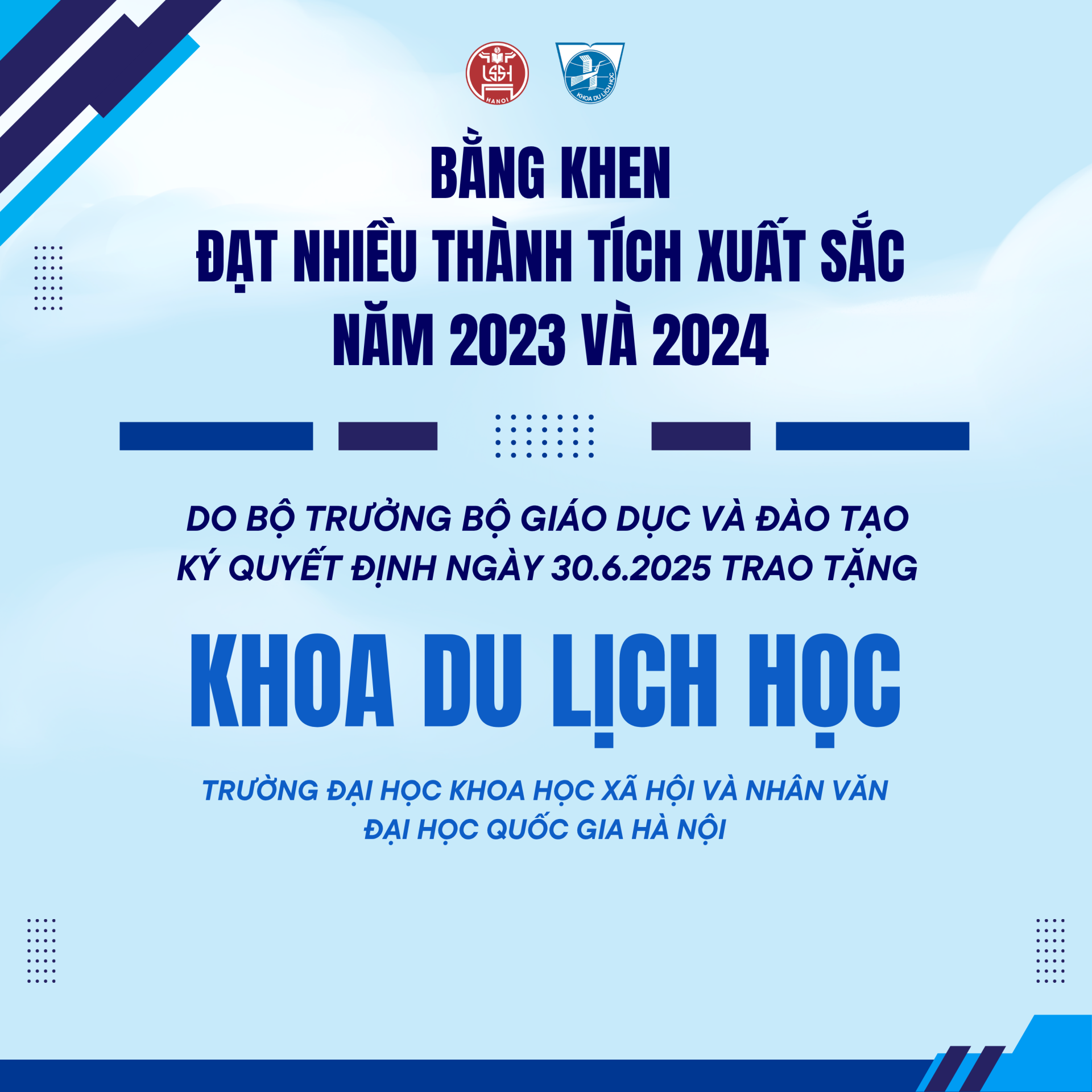 KHOA DU LỊCH HỌC TỰ HÀO NHẬN BẰNG KHEN TỪ BỘ GIÁO DỤC VÀ ĐÀO TẠO VÌ ĐẠT NHIỀU THÀNH TÍCH XUẤT SẮC NĂM 2023 VÀ NĂM 2024
