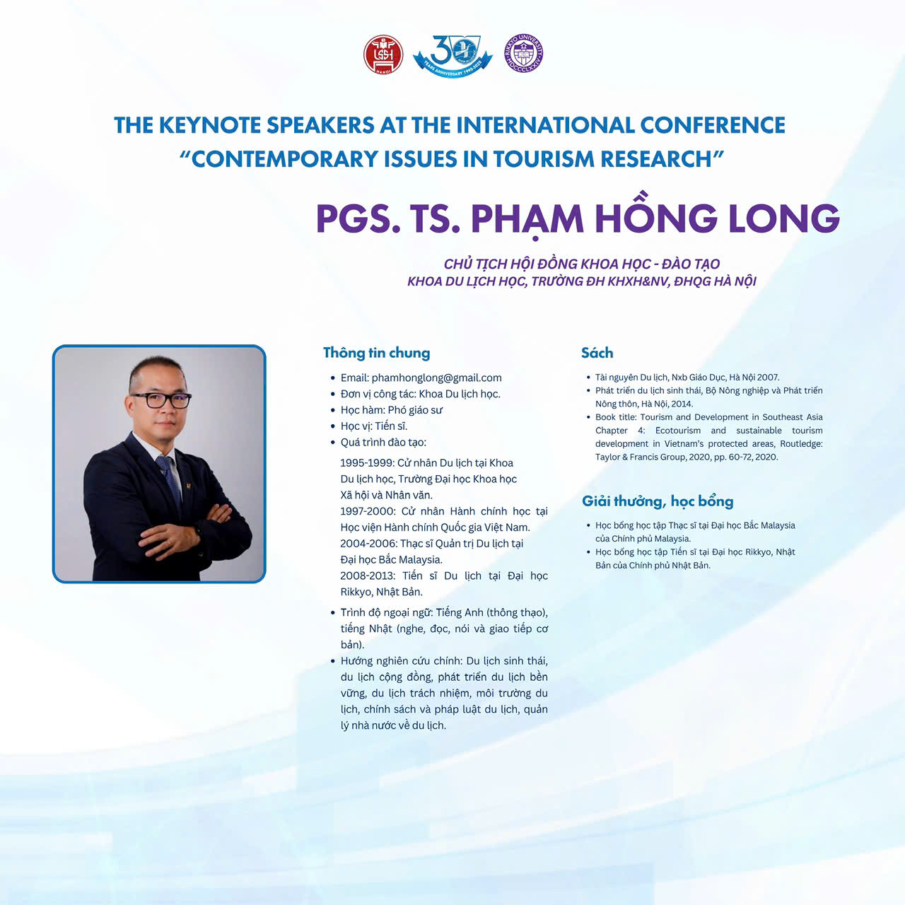 PGS.TS. Phạm Hồng Long, Chủ tịch Hội đồng Khoa học và Đào tạo, Giảng viên cao cấp Khoa Du lịch học, Trường Đại học Khoa học Xã hội và Nhân văn, ĐHQGHN